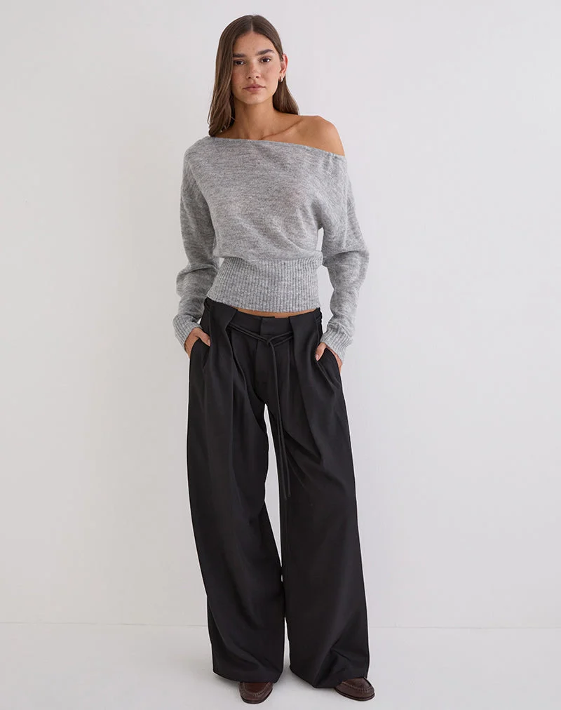 Pantalon à taille nouée Rivela, noir