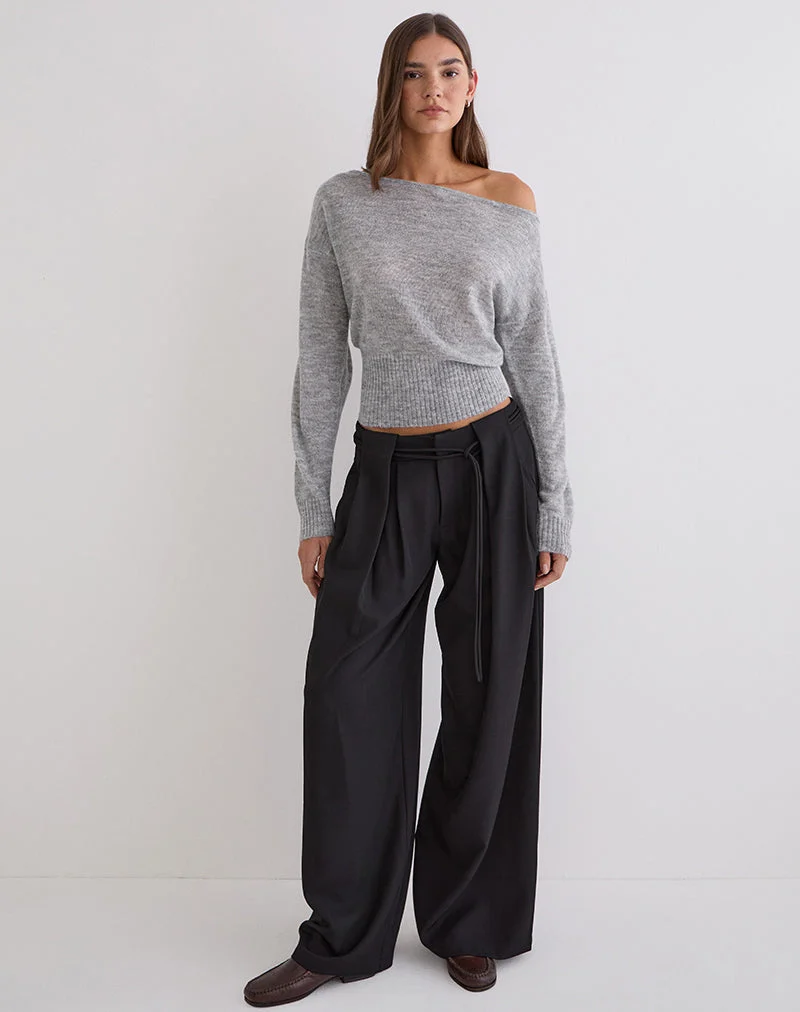 Pantalon à taille nouée Rivela, noir