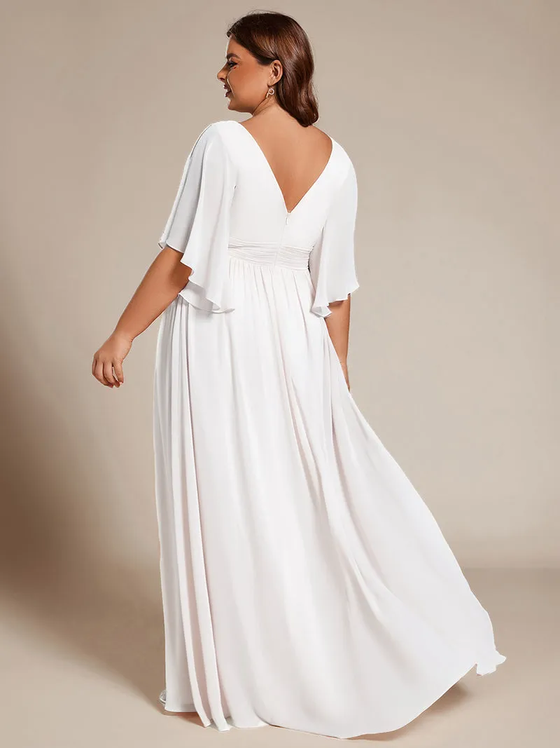 pretty ELYAN|Grande Taille Robe Curvy en mousseline plissée Col V manches mi-longues