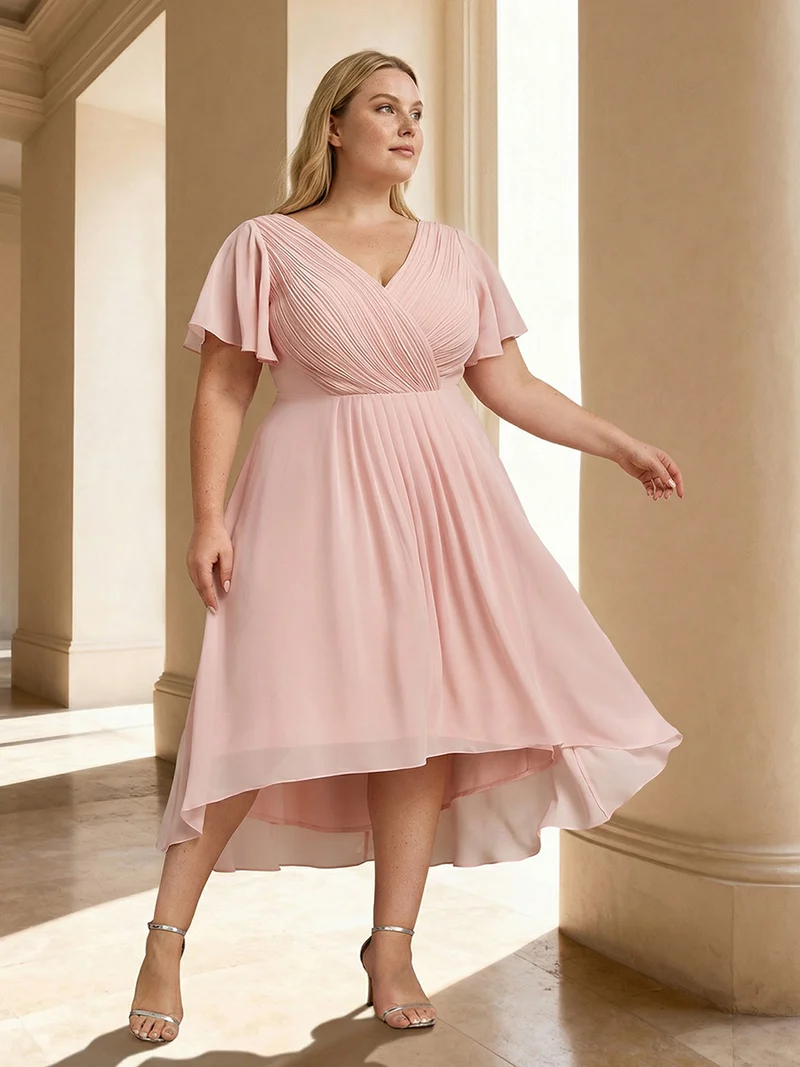pretty FAYE|Robe d'invité de mariage grande taille chic à col en V
