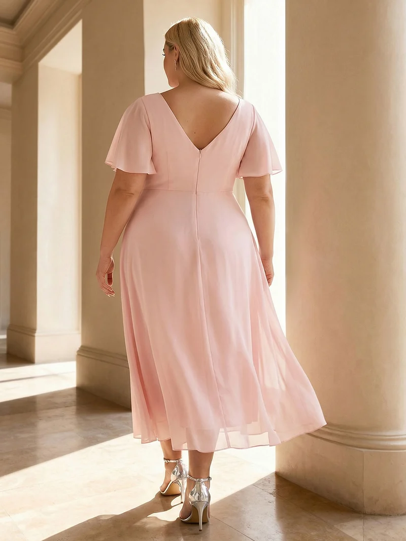 pretty FAYE|Robe d'invité de mariage grande taille chic à col en V