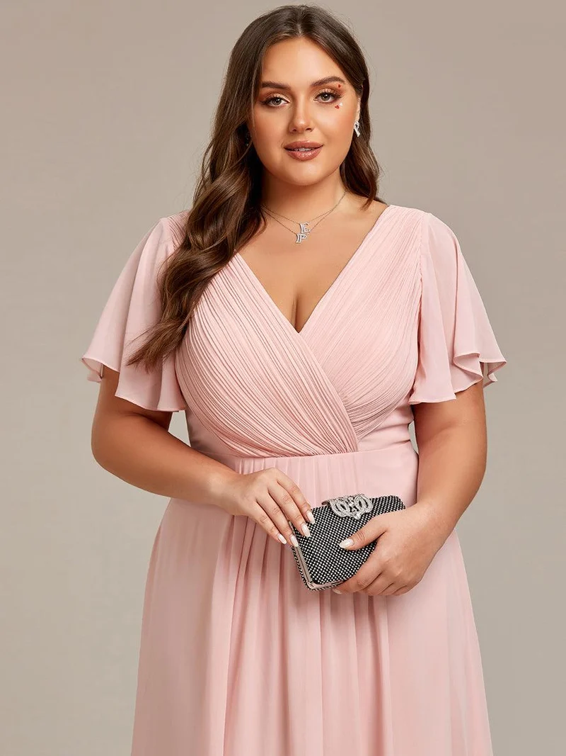 pretty FAYE|Robe d'invité de mariage grande taille chic à col en V
