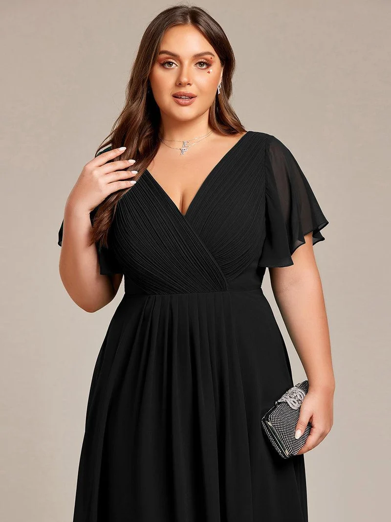 pretty FAYE|Robe d'invité de mariage grande taille chic à col en V