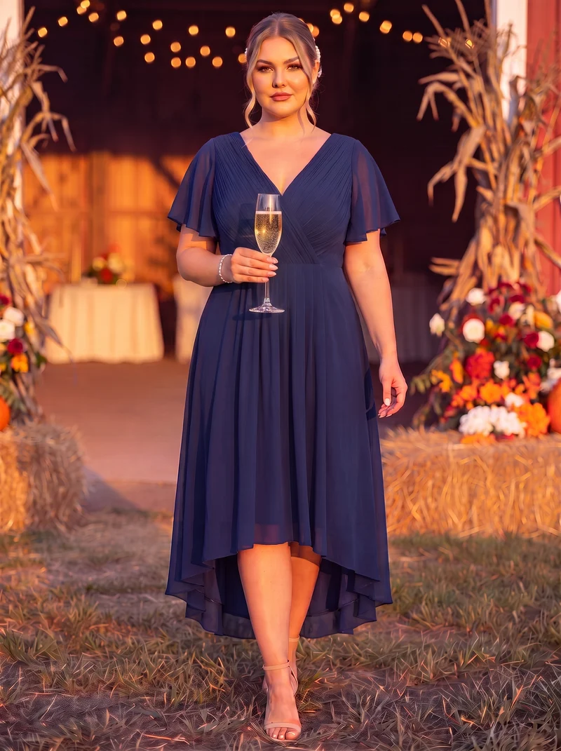 pretty FAYE|Robe d'invité de mariage grande taille chic à col en V