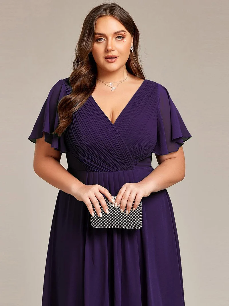 pretty FAYE|Robe d'invité de mariage grande taille chic à col en V