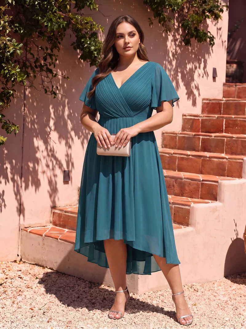 pretty FAYE|Robe d'invité de mariage grande taille chic à col en V