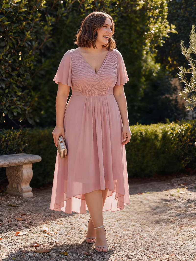 pretty FAYE|Robe d'invité de mariage grande taille chic à col en V