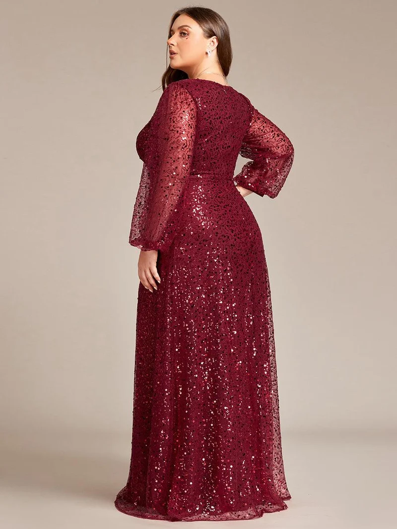 ever RAYVEN|Robe de soirée trapèze à paillettes col en V manches longues et paillettes