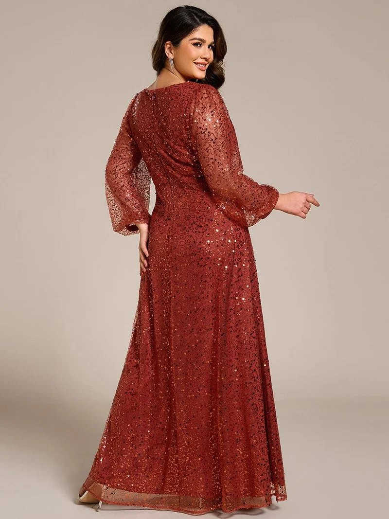 ever RAYVEN|Robe de soirée trapèze à paillettes col en V manches longues et paillettes