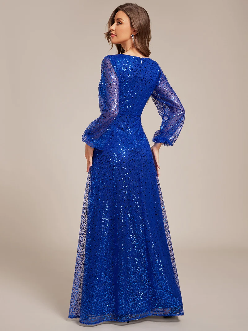 ever RAYVEN|Robe de soirée trapèze à paillettes col en V manches longues et paillettes
