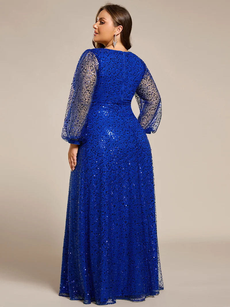 ever RAYVEN|Robe de soirée trapèze à paillettes col en V manches longues et paillettes