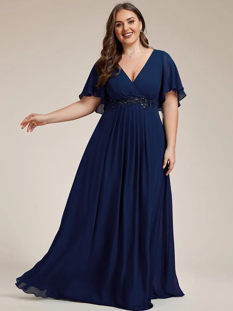 pretty IVYROSE|Robe longue en mousseline avec manches volantées et détails en appliqué