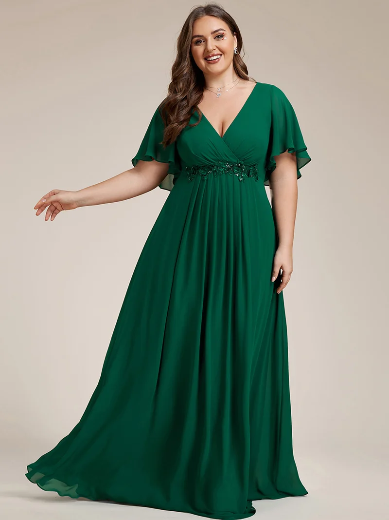 pretty IVYROSE|Robe longue en mousseline avec manches volantées et détails en appliqué