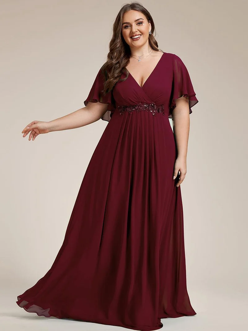 pretty IVYROSE|Robe longue en mousseline avec manches volantées et détails en appliqué