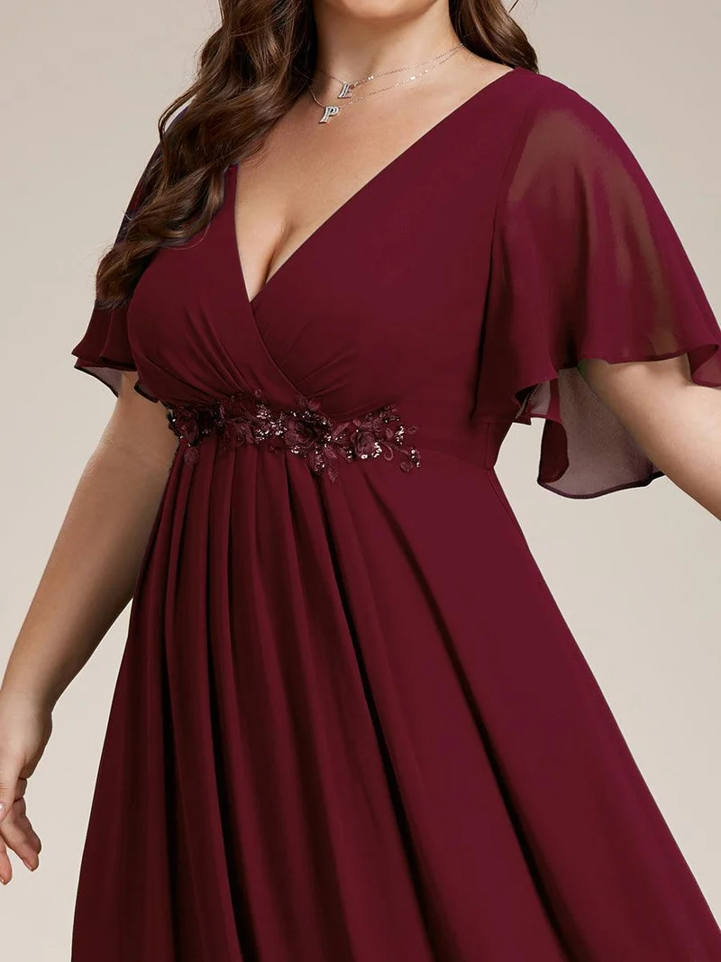 pretty IVYROSE|Robe longue en mousseline avec manches volantées et détails en appliqué