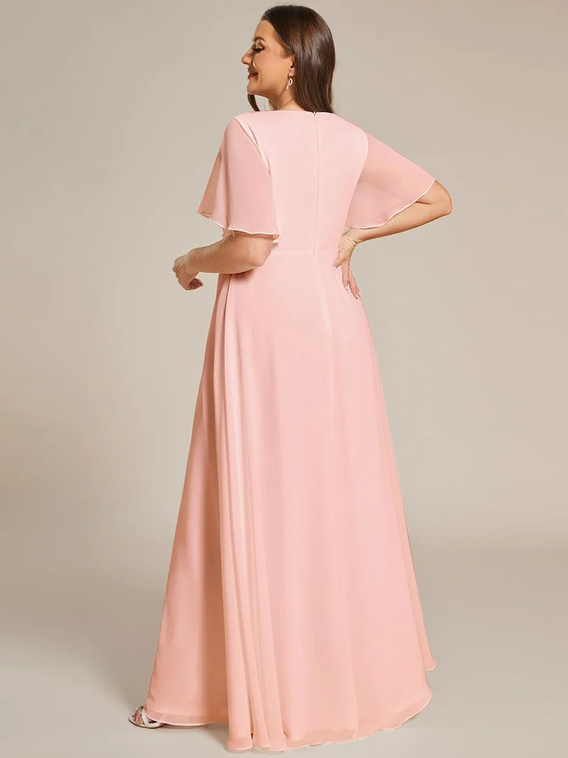 pretty IVYROSE|Robe longue en mousseline avec manches volantées et détails en appliqué