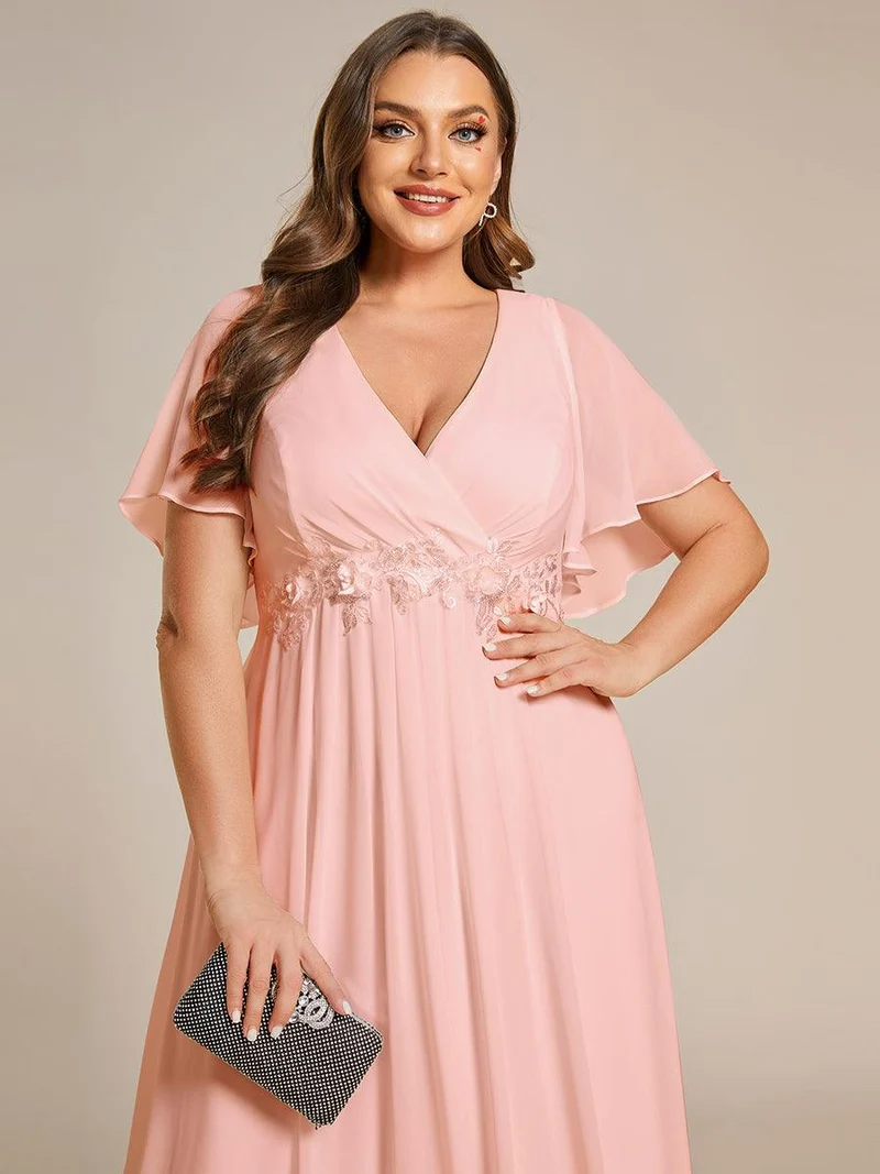 pretty IVYROSE|Robe longue en mousseline avec manches volantées et détails en appliqué