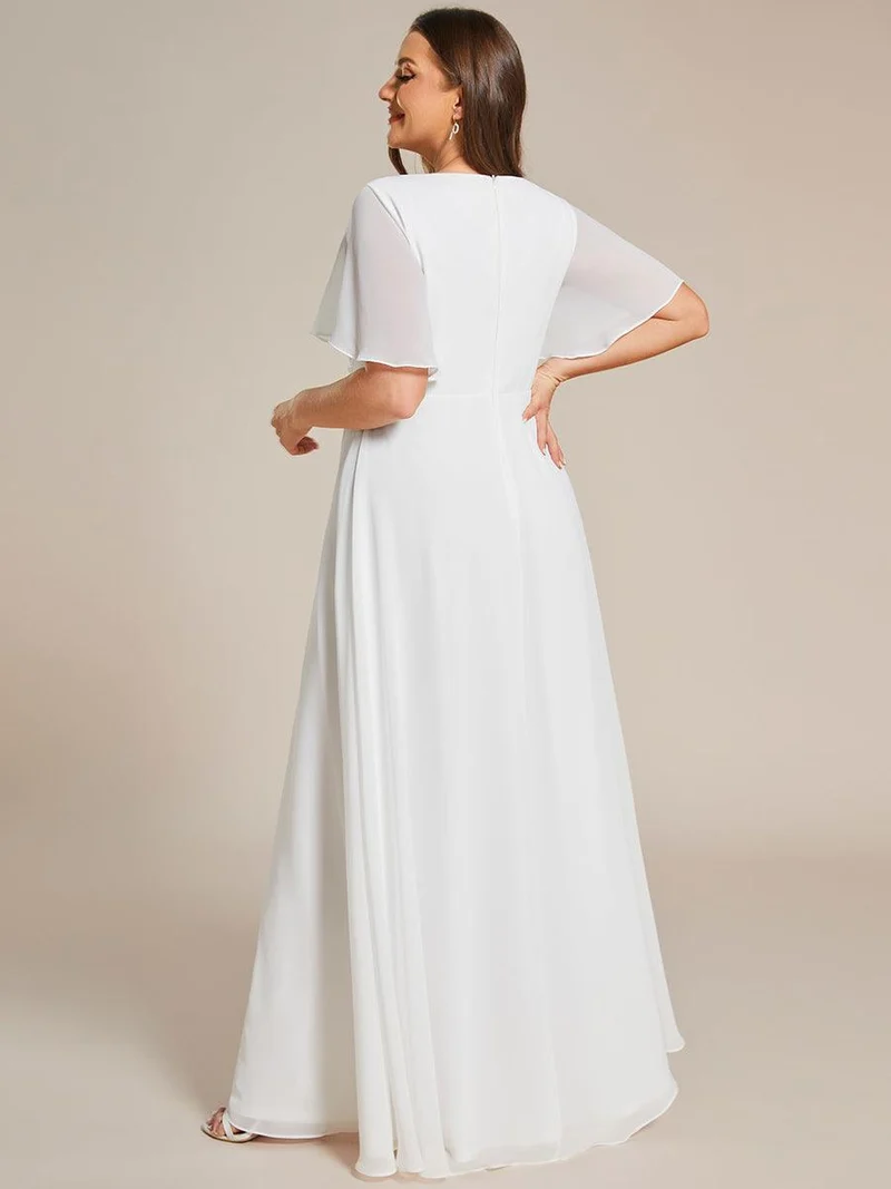 pretty IVYROSE|Robe longue en mousseline avec manches volantées et détails en appliqué