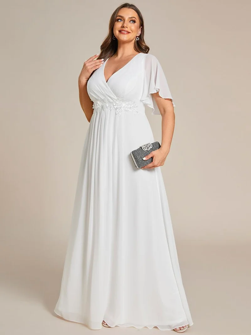 pretty IVYROSE|Robe longue en mousseline avec manches volantées et détails en appliqué