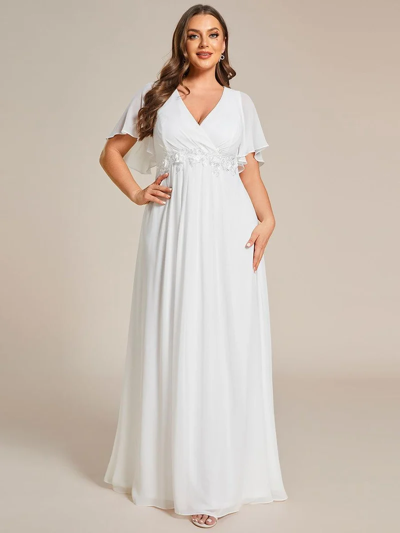 pretty IVYROSE|Robe longue en mousseline avec manches volantées et détails en appliqué