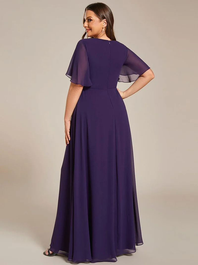 pretty IVYROSE|Robe longue en mousseline avec manches volantées et détails en appliqué