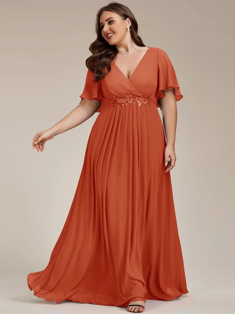 pretty IVYROSE|Robe longue en mousseline avec manches volantées et détails en appliqué