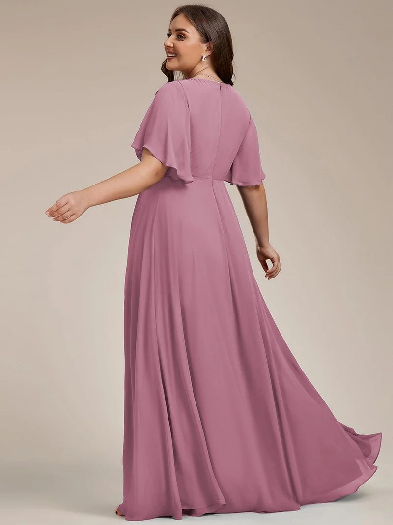 pretty IVYROSE|Robe longue en mousseline avec manches volantées et détails en appliqué