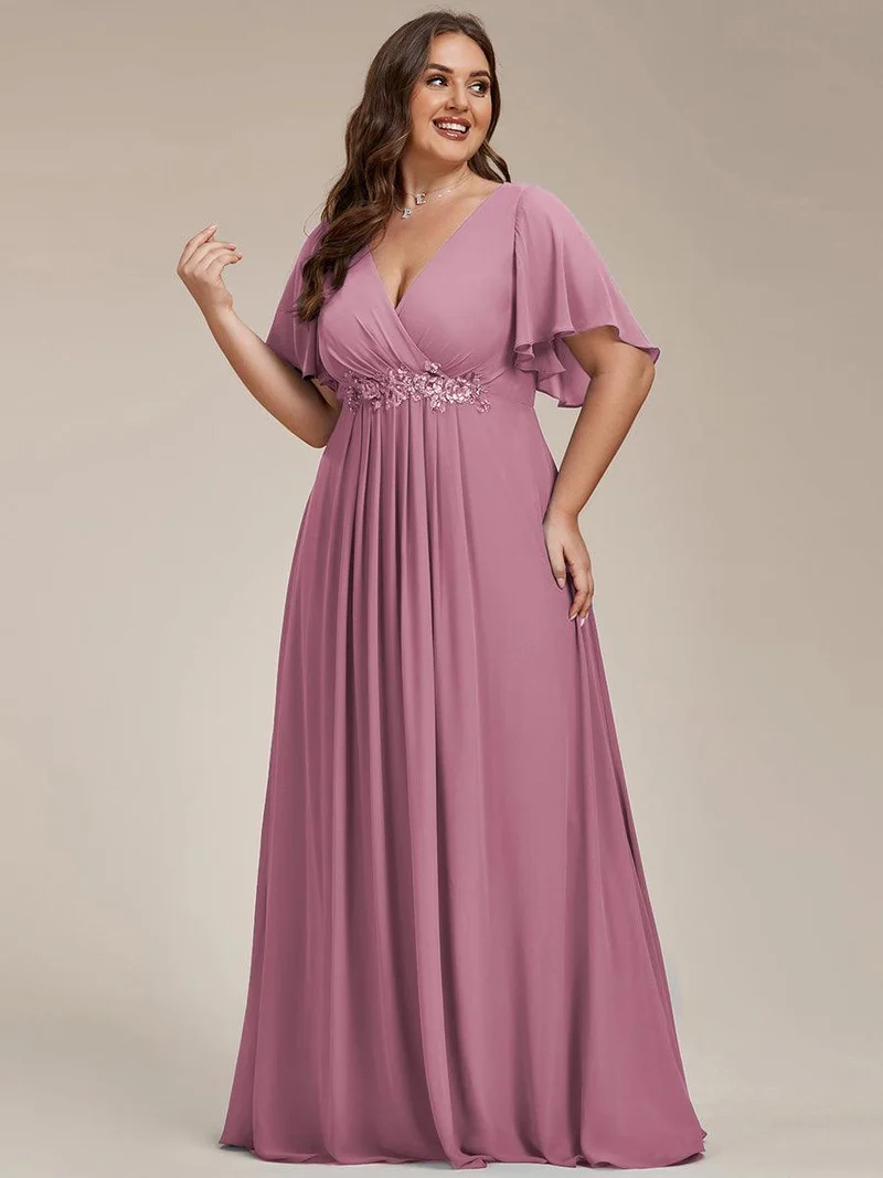 pretty IVYROSE|Robe longue en mousseline avec manches volantées et détails en appliqué
