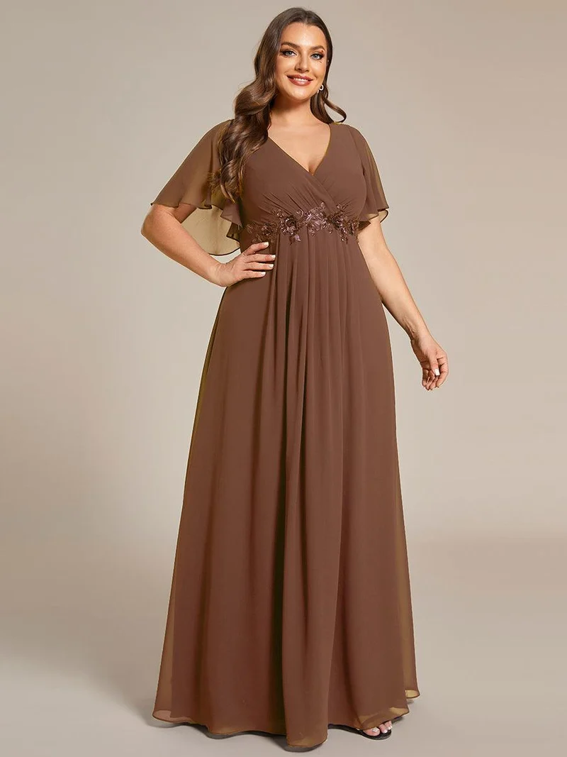 pretty IVYROSE|Robe longue en mousseline avec manches volantées et détails en appliqué
