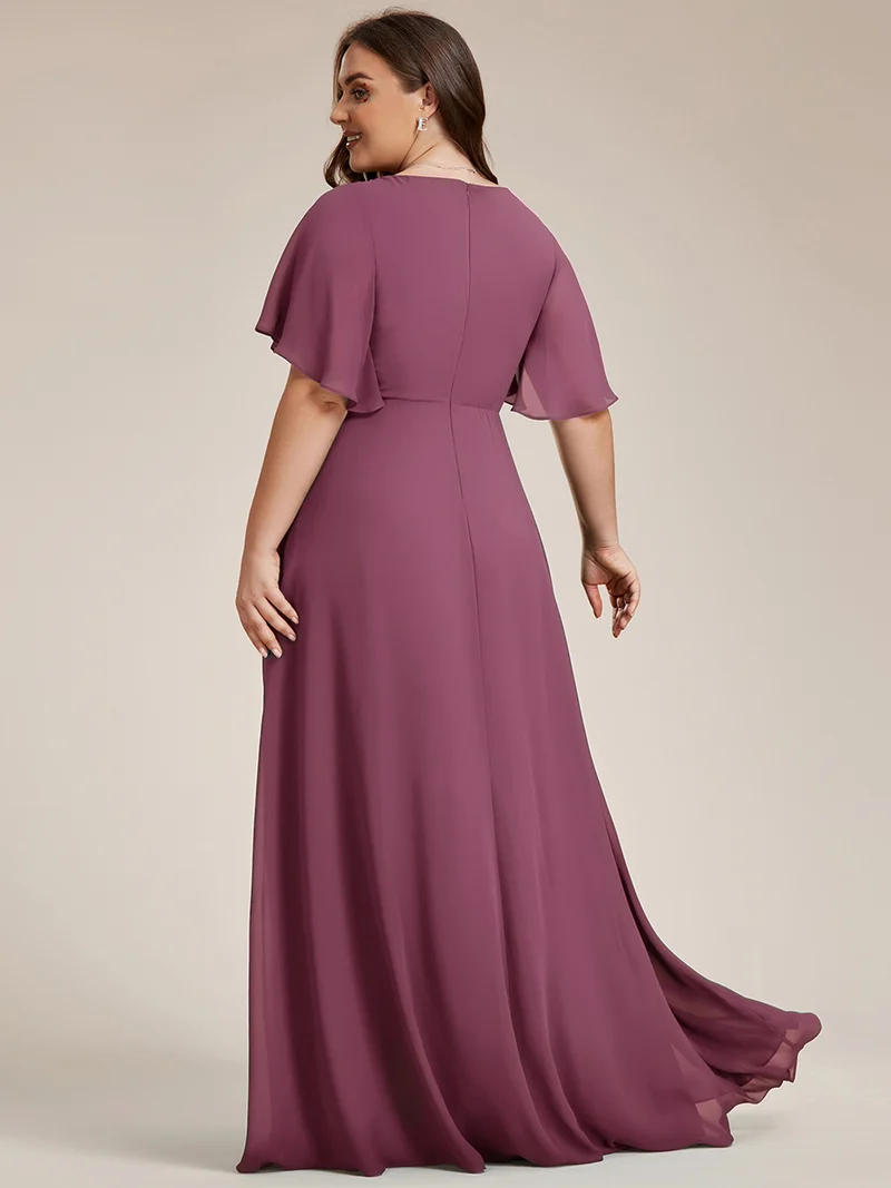 pretty IVYROSE|Robe longue en mousseline avec manches volantées et détails en appliqué