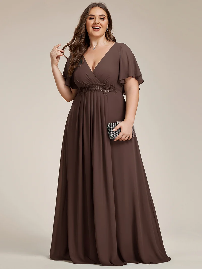 pretty IVYROSE|Robe longue en mousseline avec manches volantées et détails en appliqué