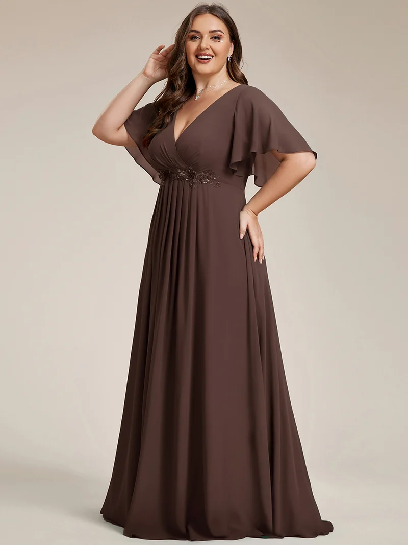 pretty IVYROSE|Robe longue en mousseline avec manches volantées et détails en appliqué