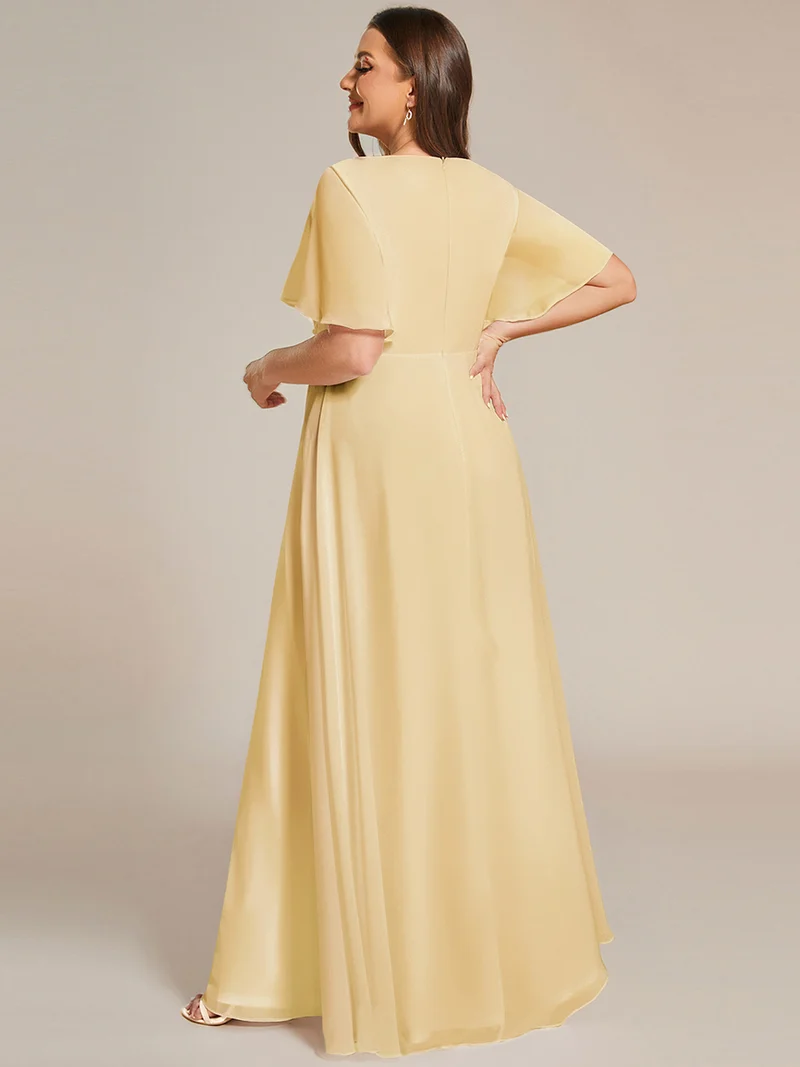 pretty IVYROSE|Robe longue en mousseline avec manches volantées et détails en appliqué
