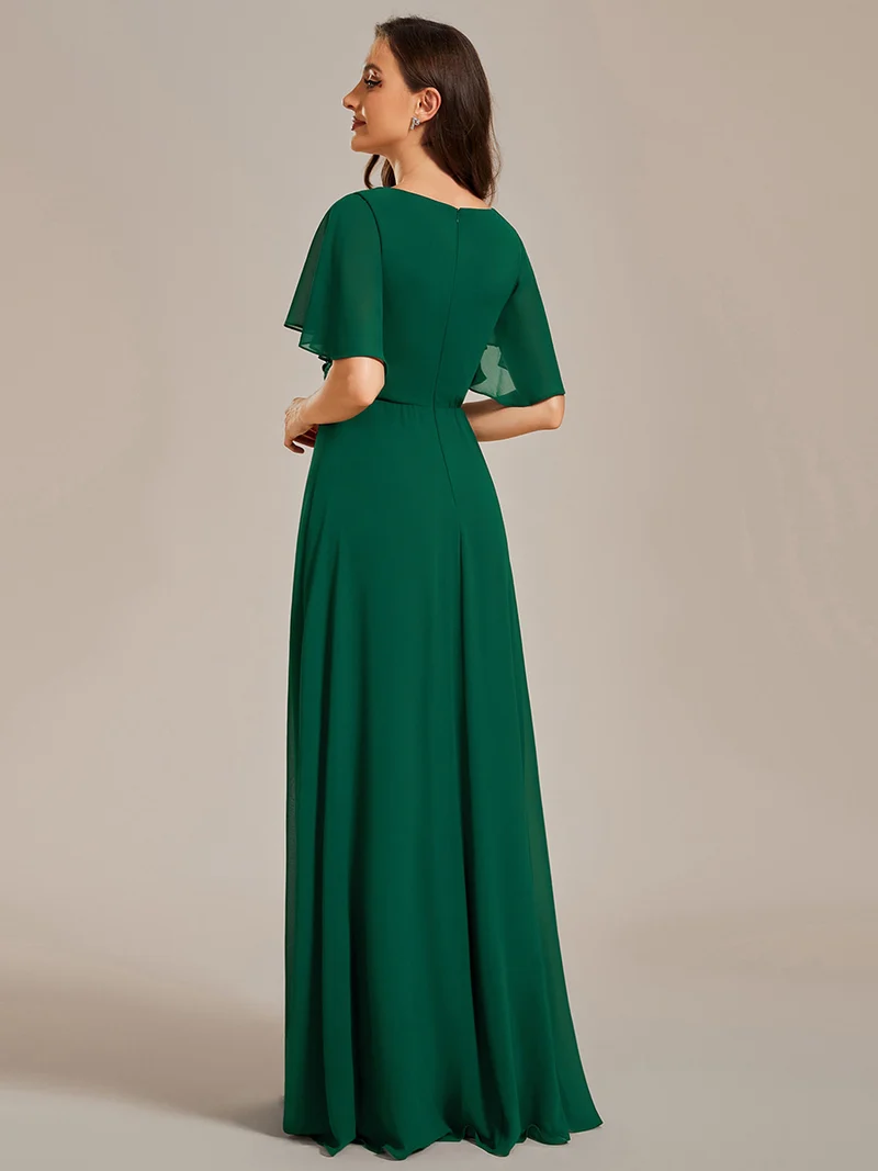pretty IVYROSE|Robe longue en mousseline avec manches volantées et détails en appliqué