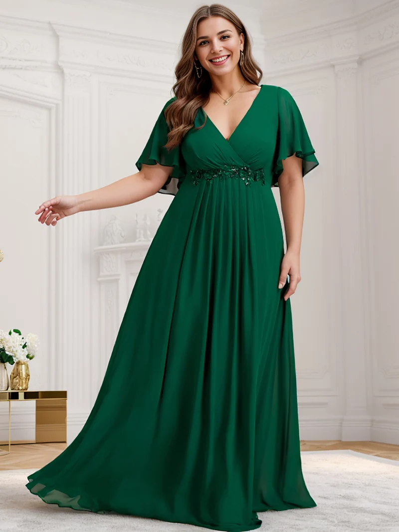 pretty IVYROSE|Robe longue en mousseline avec manches volantées et détails en appliqué