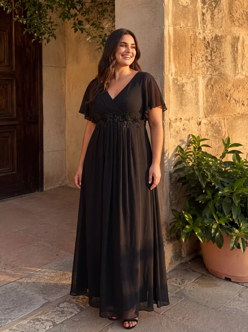 ever IVYROSE|Robe de soirée élégante en mousseline de soie avec manches flottantes