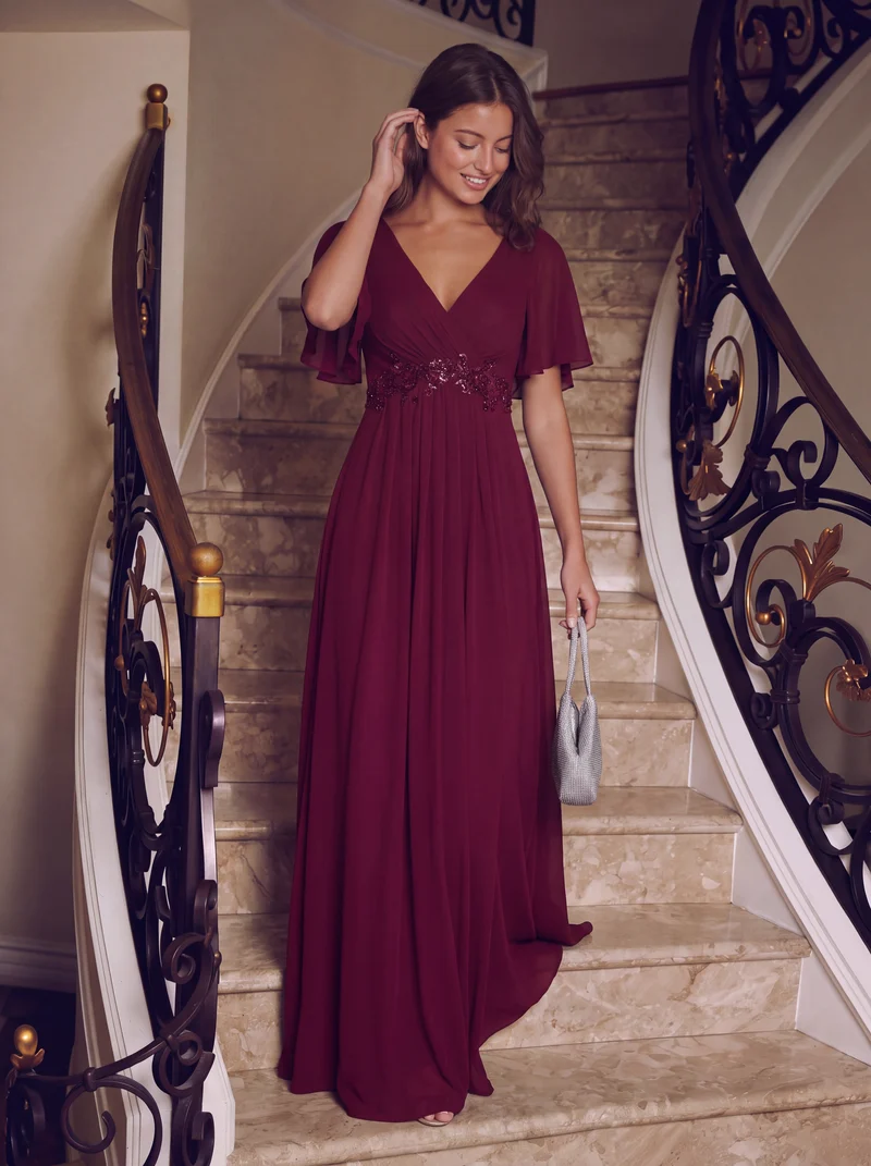 ever IVYROSE|Robe de soirée élégante en mousseline de soie avec manches flottantes