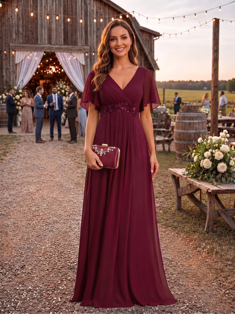 ever IVYROSE|Robe de soirée élégante en mousseline de soie avec manches flottantes