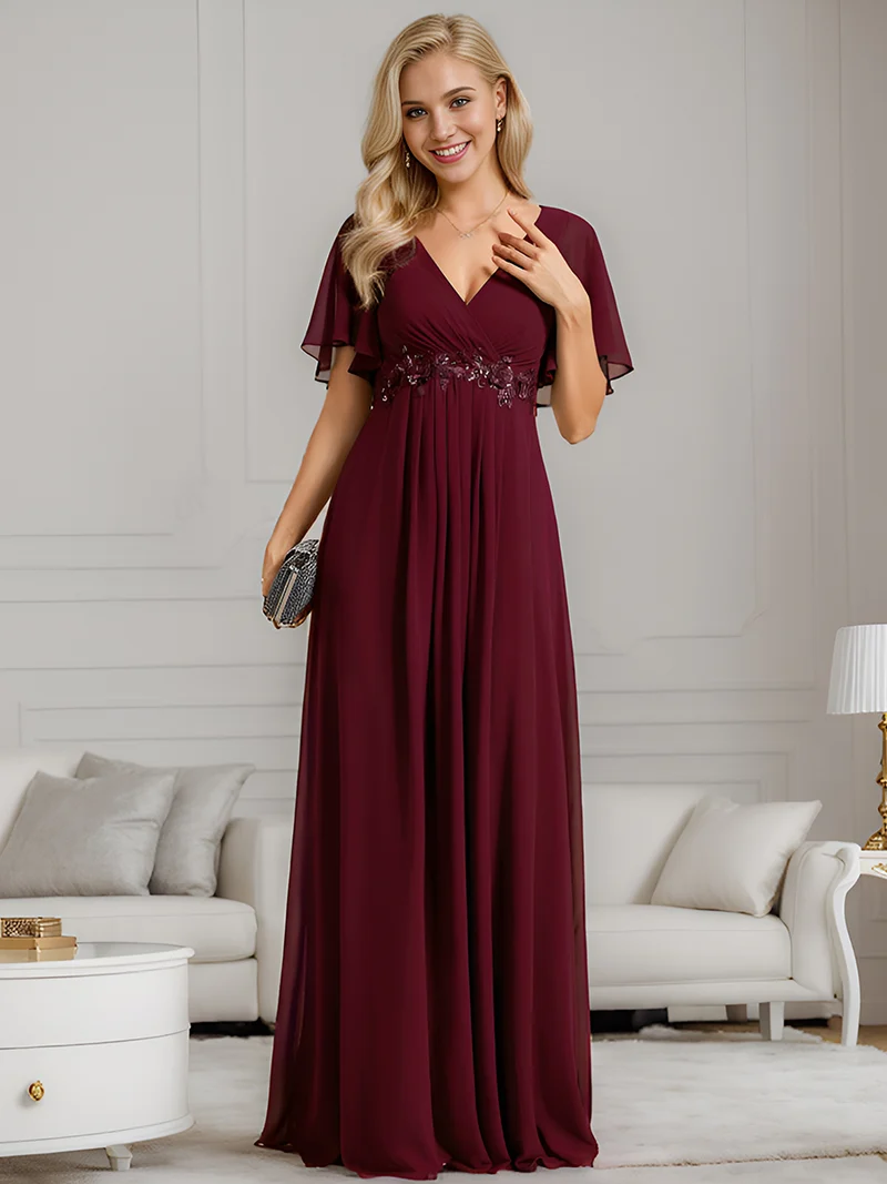 ever IVYROSE|Robe de soirée élégante en mousseline de soie avec manches flottantes