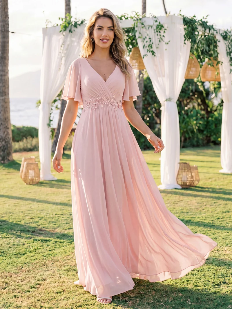 ever IVYROSE|Robe de soirée élégante en mousseline de soie avec manches flottantes