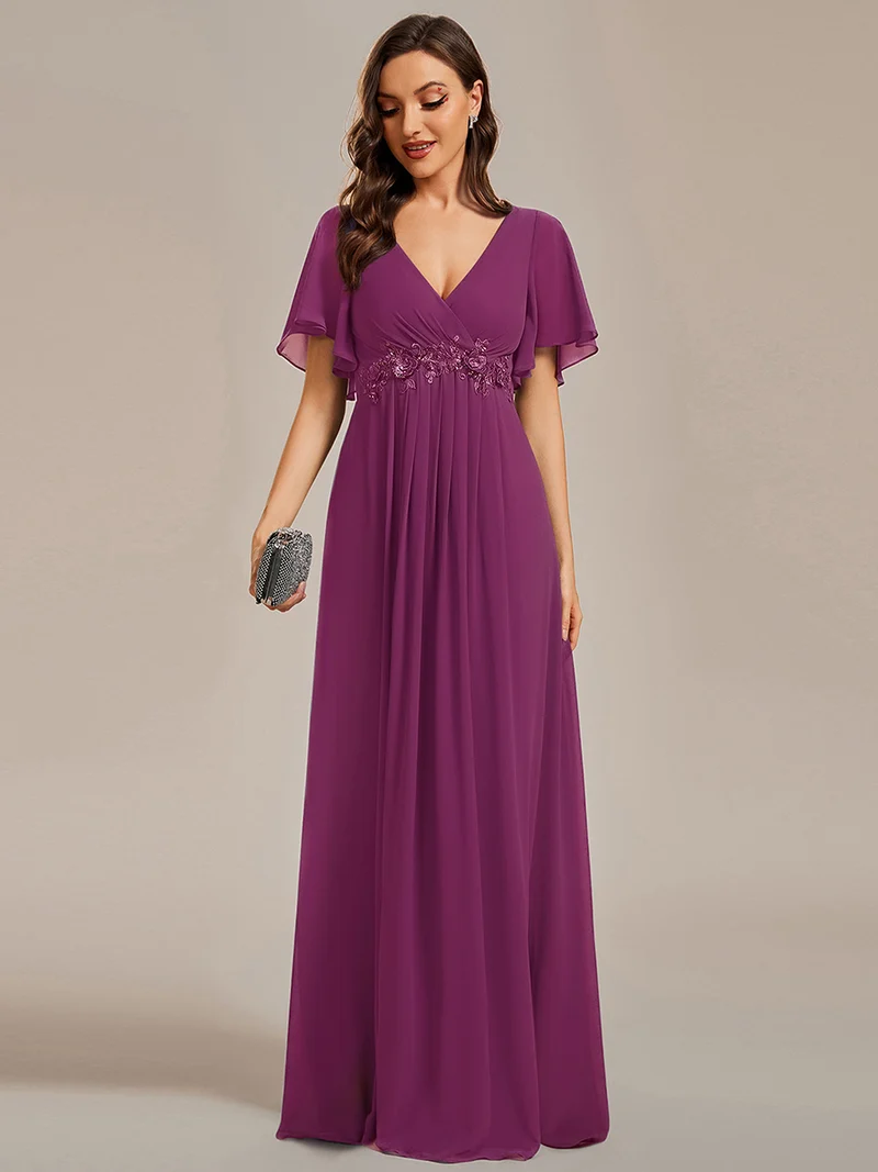ever IVYROSE|Robe de soirée élégante en mousseline de soie avec manches flottantes