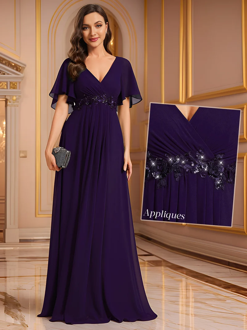 ever IVYROSE|Robe de soirée élégante en mousseline de soie avec manches flottantes