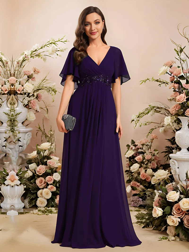 ever IVYROSE|Robe de soirée élégante en mousseline de soie avec manches flottantes