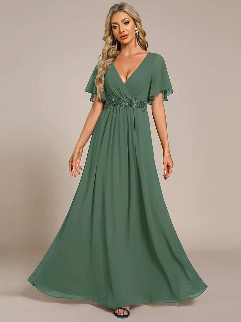 ever IVYROSE|Robe de soirée élégante en mousseline de soie avec manches flottantes