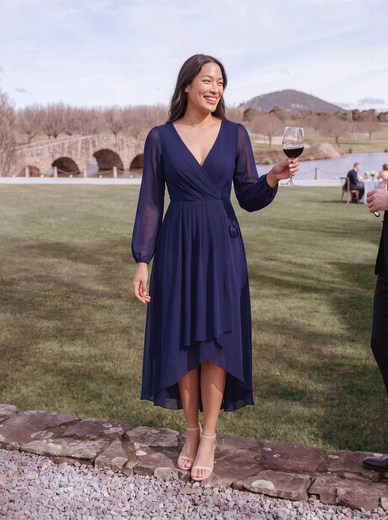 ever BRIAR|Robe invitée mariage midi en mousseline coupe portefeuille à manches longues