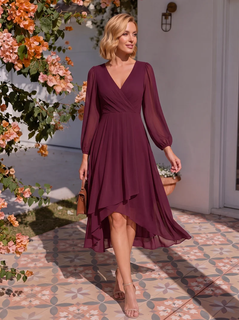 ever BRIAR|Robe invitée mariage midi en mousseline coupe portefeuille à manches longues