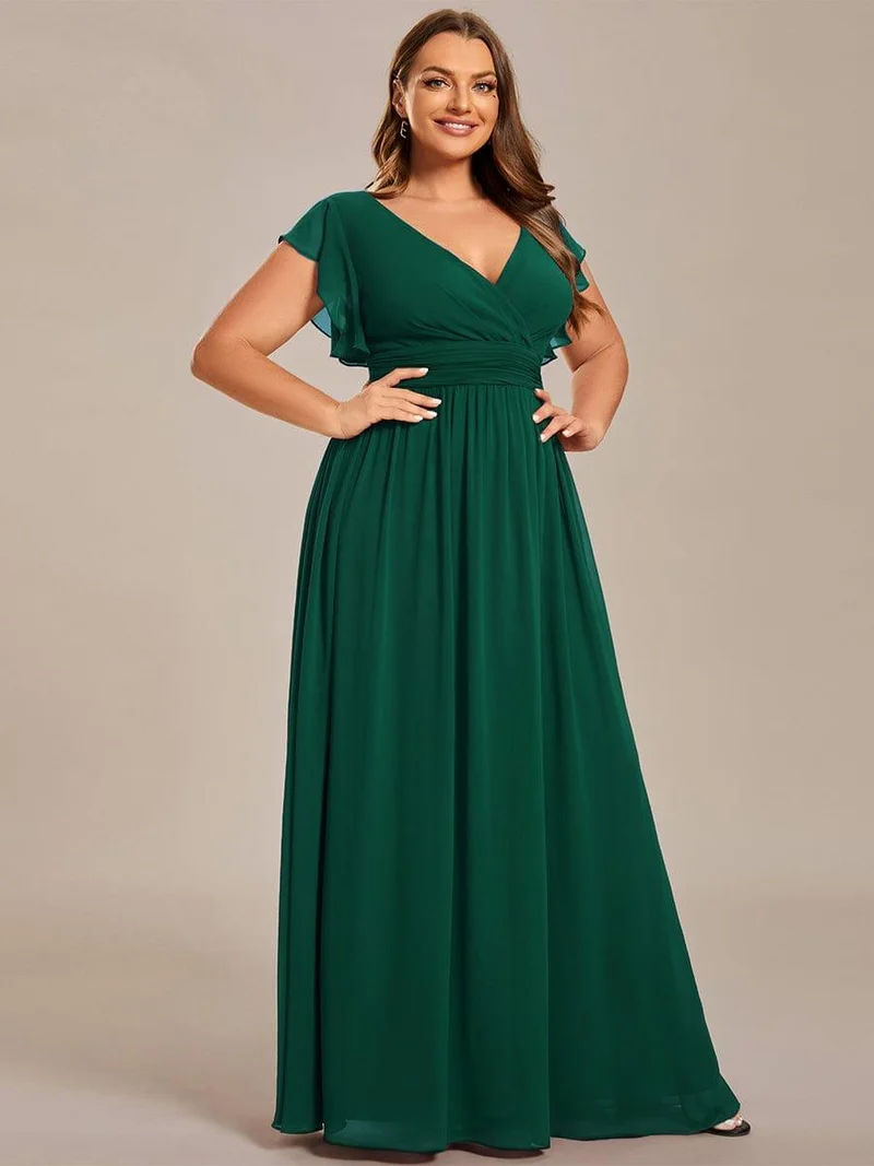 pretty LILYANA|Robe de demoiselle d'honneur en mousseline de soie à manches plissées grande taille
