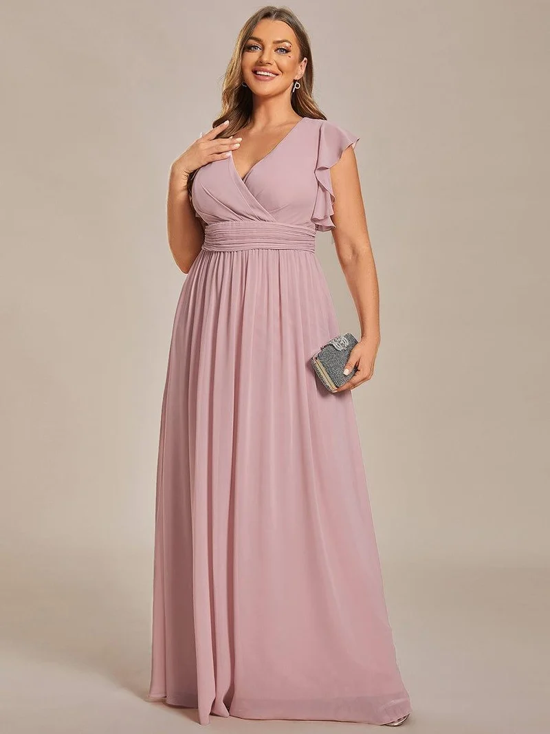 pretty LILYANA|Robe de demoiselle d'honneur en mousseline de soie à manches plissées grande taille