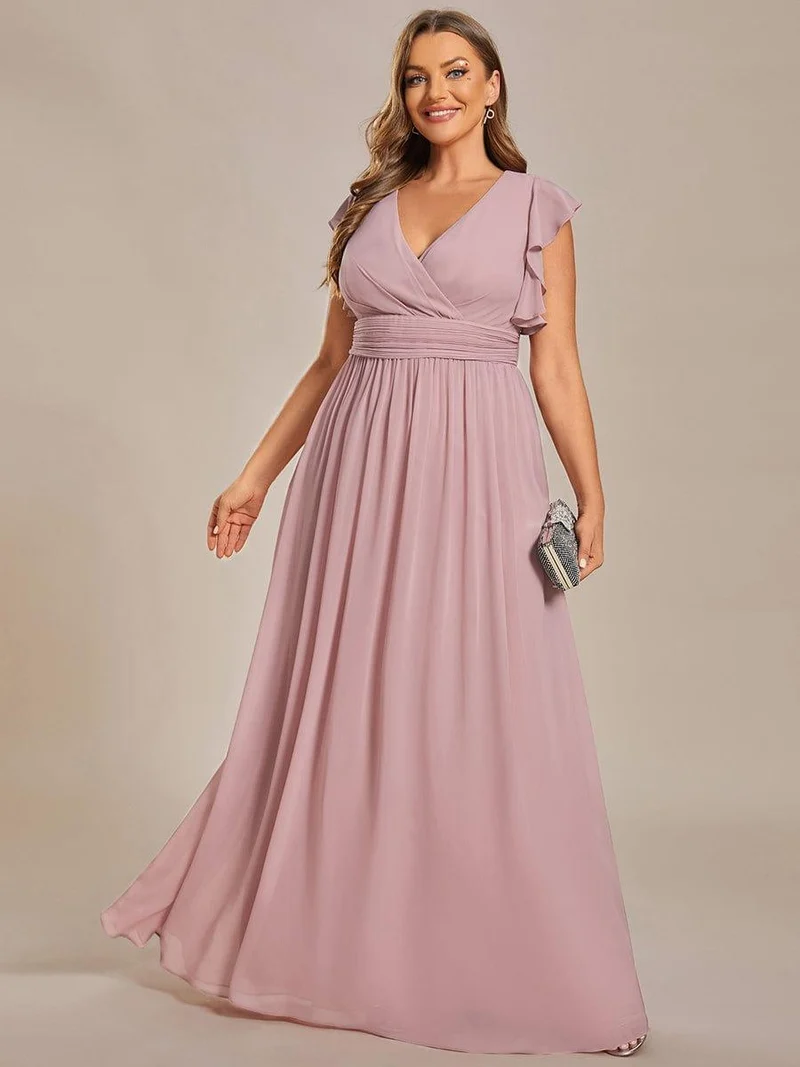 pretty LILYANA|Robe de demoiselle d'honneur en mousseline de soie à manches plissées grande taille