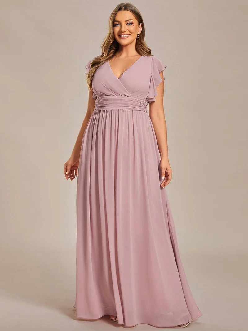 pretty LILYANA|Robe de demoiselle d'honneur en mousseline de soie à manches plissées grande taille